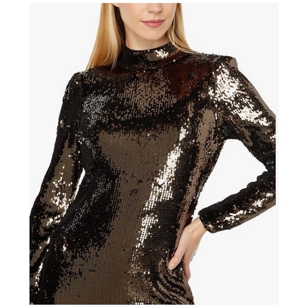 Ted Baker Black and Gold Sequin Long Sleeve Dress